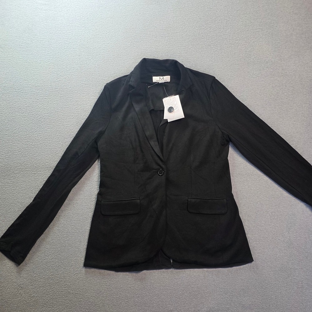 Magaschoni Tailored Blazer Jacket Womens Small Black One Button Stretch Rayon